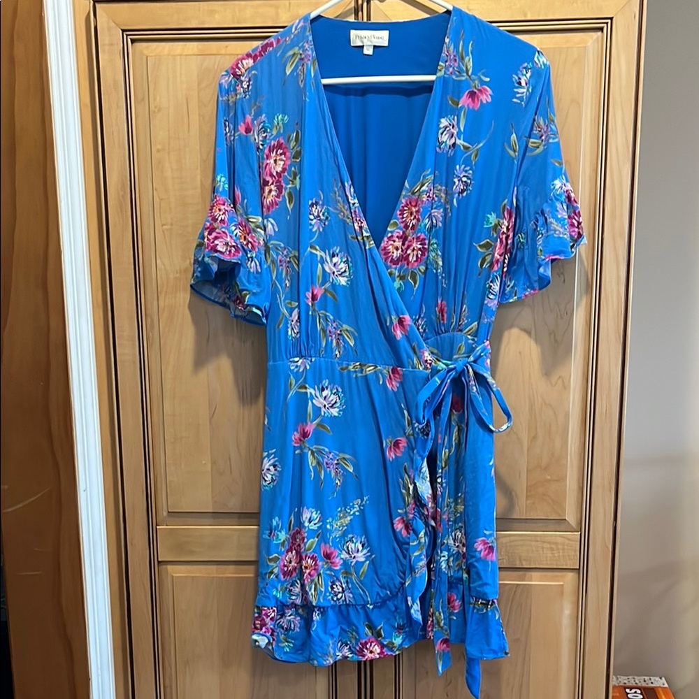Privacy Please Blue Floral Wrap Dress XL